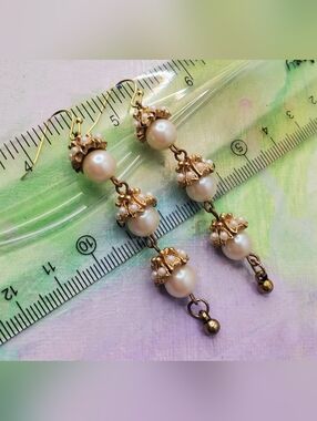 Vintage Ornate Dangle Pearl Drop Earrings Girly Feminine